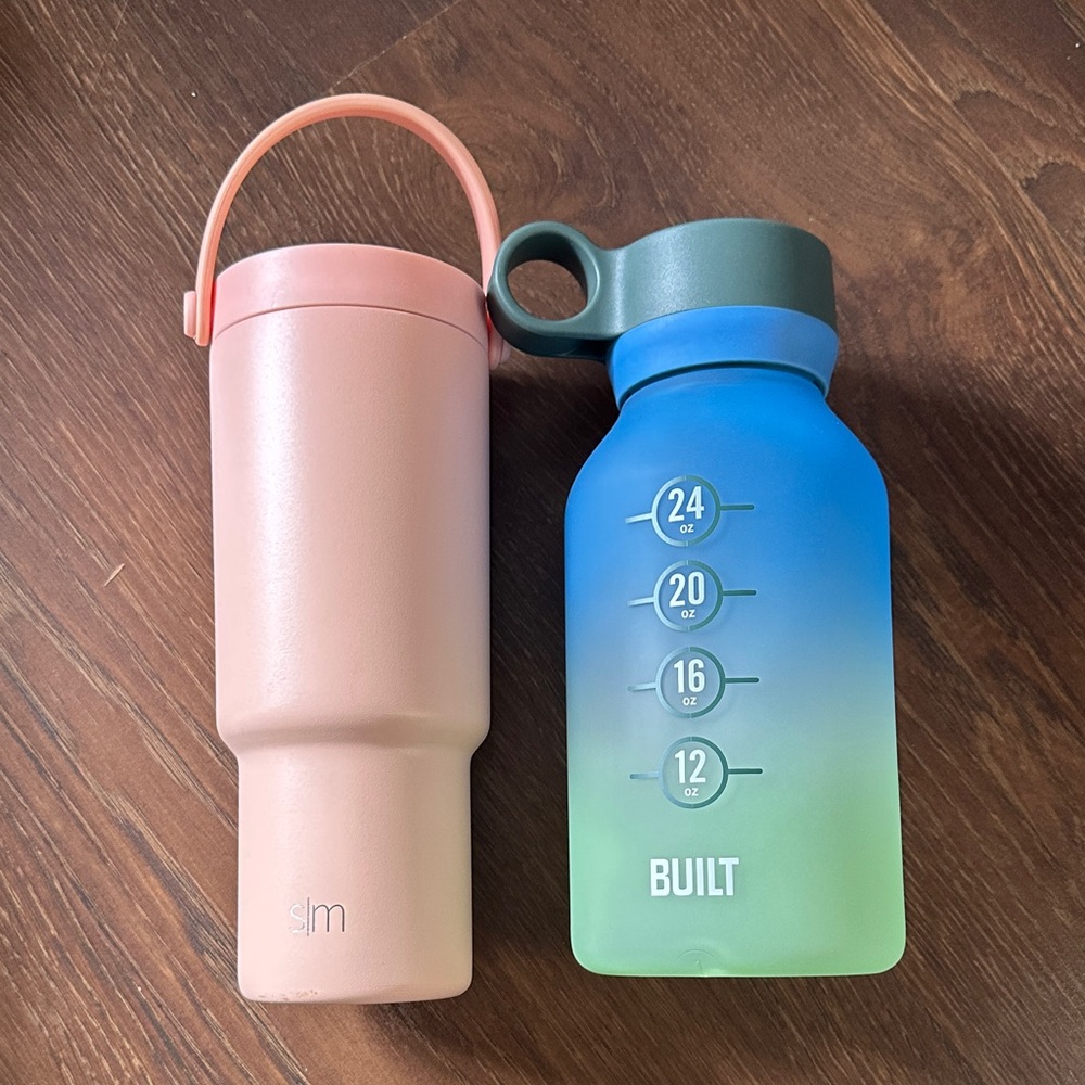 Simple Modern Pink Tumbler and Built Blue-Green Gradient Water Bottle